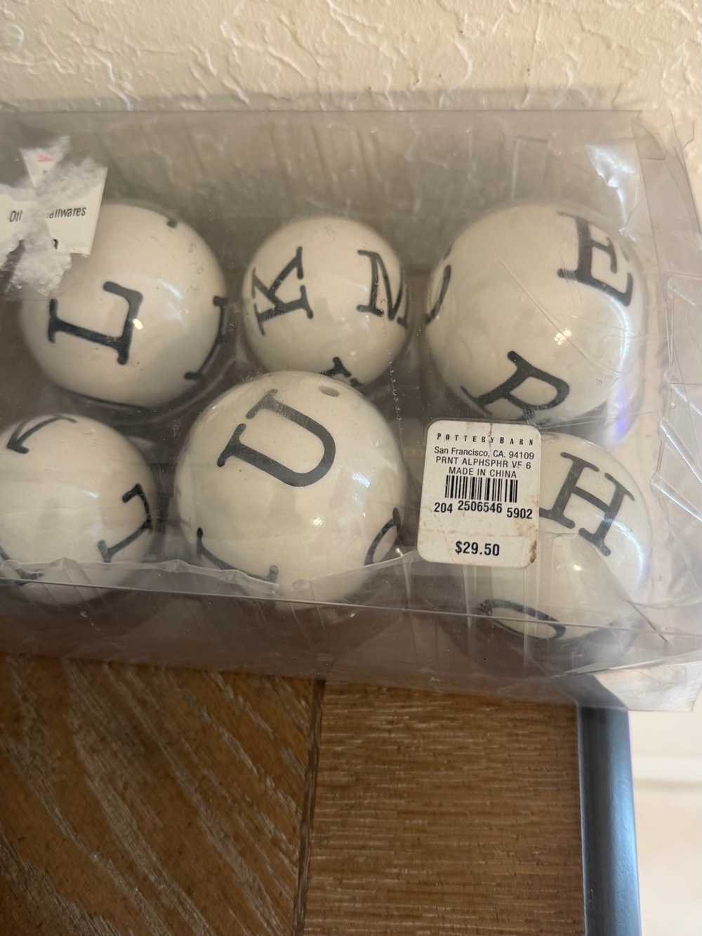 Alphabet Letter Decorative Balls - White with Black Letters